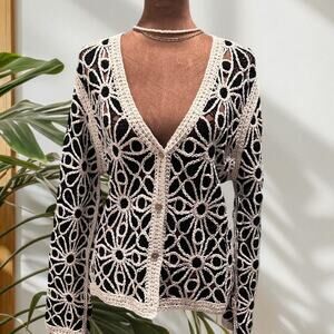 Black and cream boho crochet sweater